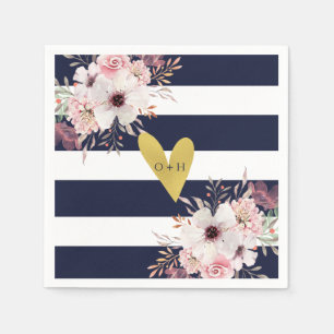 Floral Gold Heart Navy Weißbuch Hochzeitsbuch Napk Serviette