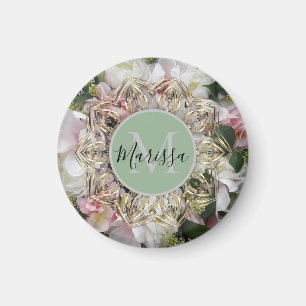 Floral Gold Hexagon Mandala Monogram Magnet