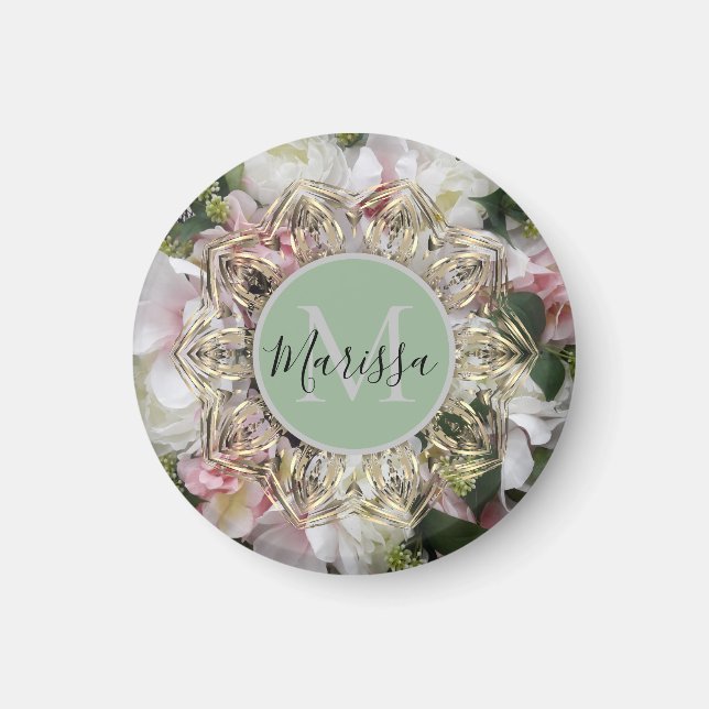 Floral Gold Hexagon Mandala Monogram Magnet (Vorne)