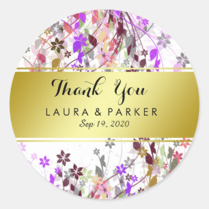 Floral Gold Imitate Vielen Dank für Ihre Hochzeit  Runder Aufkleber