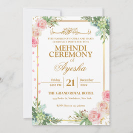 Floral Gold Islamische Hochzeit Mehndi Einladung