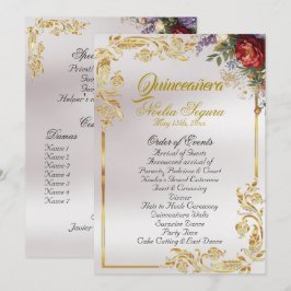 Floral & Gold Leaves - Pearl Quinceanera Program Programm