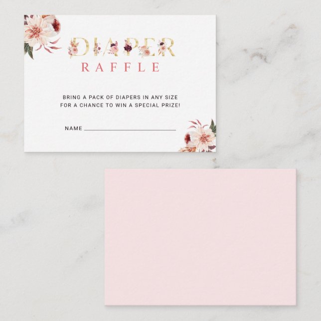 Floral Gold Letter Elegant Diaper Raffle Begleitkarte (Vorne/Hinten)