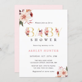 Floral Gold Letter Elegante Watercolor Kinderdusch Einladung