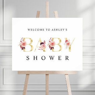 Floral Gold Letter Watercolor Babydusche-Zeichen Poster