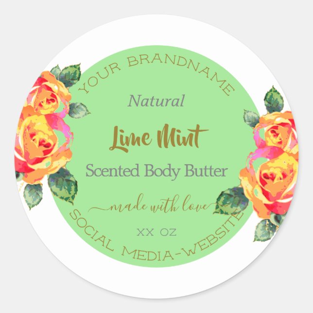 Floral Gold Light Green Product Packaging Labels Runder Aufkleber (Vorderseite)