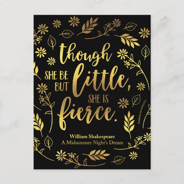 Floral Gold Little Aber Fierce William Shakespeare Postkarte (Vorderseite)