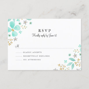 Floral Gold Minze Leaf Wedding RSVP