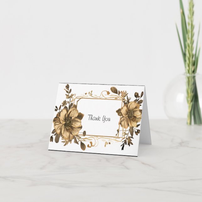 Floral Gold mit Rahmen Dankeskarte (Vorderseite)