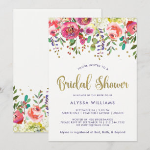 Floral Gold   Modernes Aquarell-Brautparty Einladung
