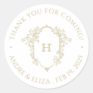 Floral Gold Monogram Wedding Danke Sticker