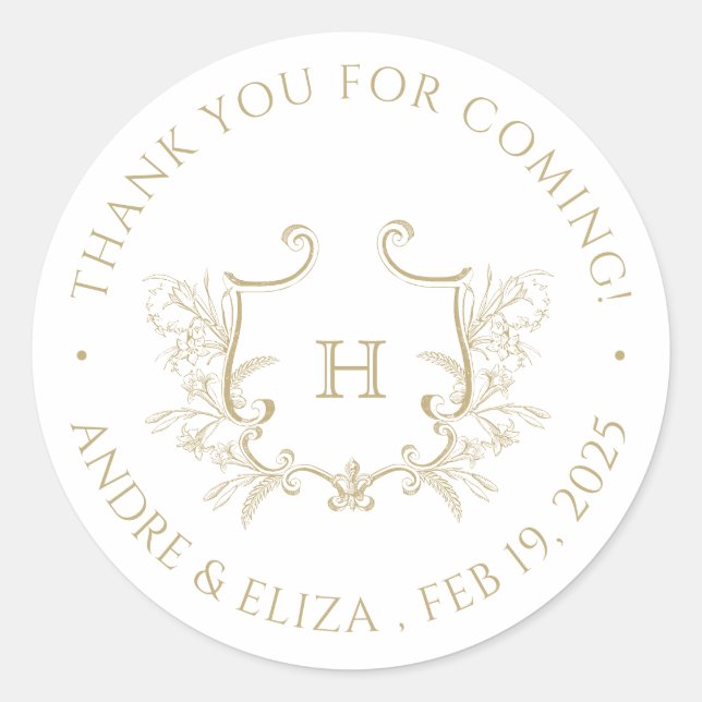 Floral Gold Monogram Wedding Danke Sticker (Vorderseite)