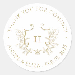 Floral Gold Monogram Wedding Danke Sticker