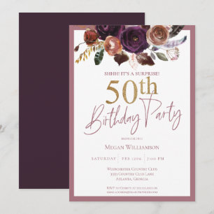 Floral Gold Pink Überraschung 50. Geburtstagsparty Einladung