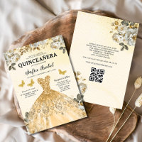 Floral Gold QR Code Princess Quinceanera