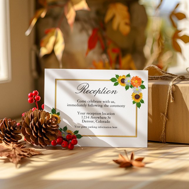 Floral Gold Rahmen Hochzeitsempfang Begleitkarte (Von Creator hochgeladen)