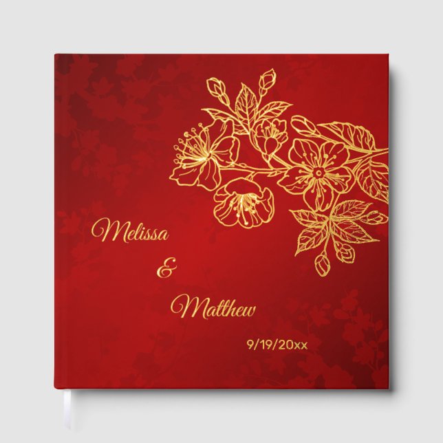 Floral Gold Red Christmas Gästebuch (Vorderseite)