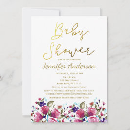 Floral Gold Rosa Rose Wasserfarben Babydusche Einladung