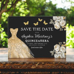 Floral Gold Save the Date Geburtstag Quinceanera<br><div class="desc">Erzählen Sie Ihren besonderen Tag mit der Floral Gold Save the Date Quinceañera Karte. Dieses elegante Design besticht durch luxuriöse goldene Blumenakzente, die Eleganz und Charme ausstrahlen. Das Hotel ist ideal, um den Ton für Ihre kommende Quinceañera zu bestimmen, und vereint Save the Date eine Touch von regaler Schönheit mit...</div>