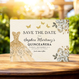 Floral Gold Save the Date Geburtstag Quinceanera