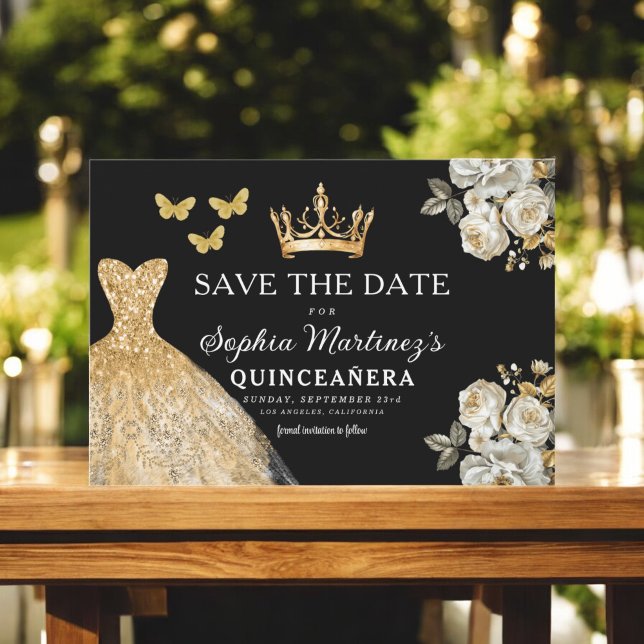 Floral Gold Save the Date Geburtstag Quinceanera (Von Creator hochgeladen)