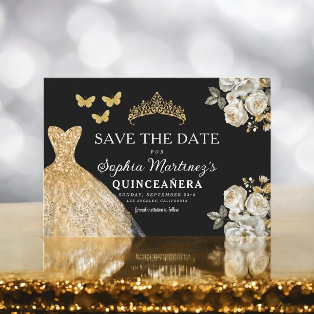 Floral Gold Save the Date Geburtstag Quinceanera (Von Creator hochgeladen)