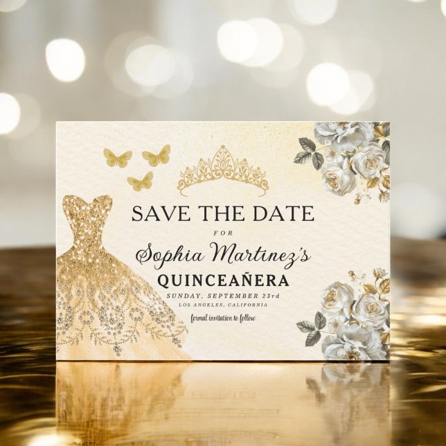Floral Gold Save the Date Geburtstag Quinceanera (Von Creator hochgeladen)