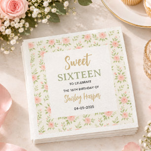 Floral Gold Schriftzug Sweet Sixteen Geburtstag Serviette