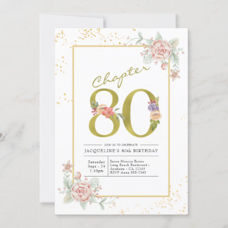 Floral Gold Script zum 80. Geburtstag Einladung