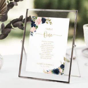 Floral Gold Tischnummer 1 Sitzkarte