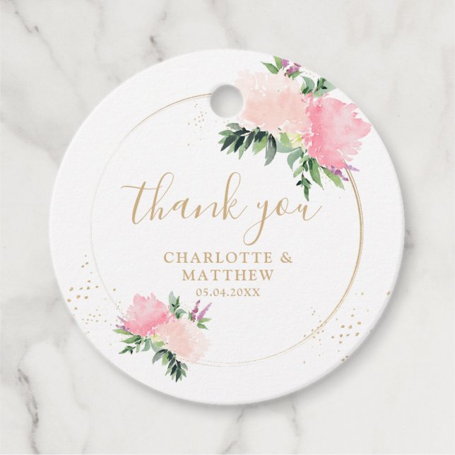 Floral Gold Vielen Dank Geschenkanhänger (Vorderseite)