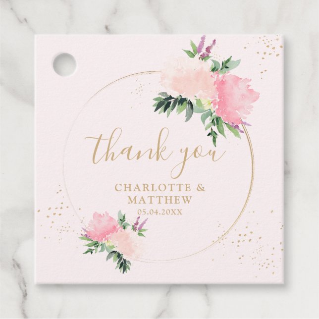 Floral Gold Vielen Dank Geschenkanhänger (Vorderseite)