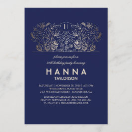 Floral Gold Vintage und Marine Geburtstagsparty Einladung