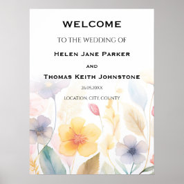Floral Gold Wedding Sign Poster