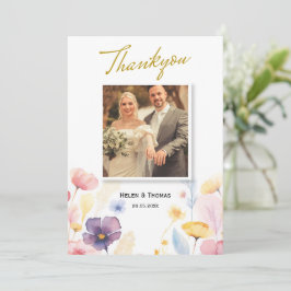 Floral Gold Wedding Thankyou Card Dankeskarte
