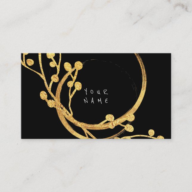 Floral Golden Foil Glass Black Glam Vip Visitenkarte (Vorderseite)