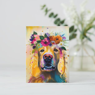 Floral Golden Retriever Gemälde Postkarte