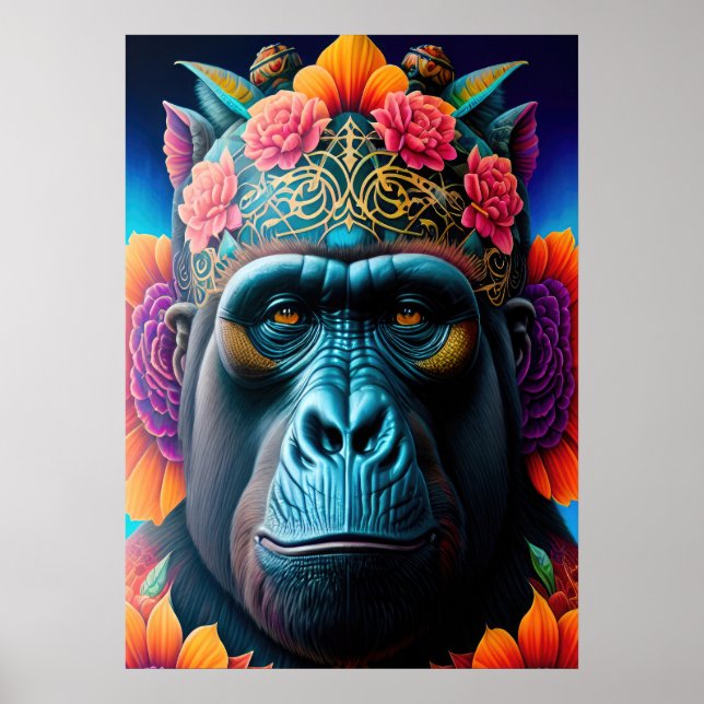 Floral Gorilla Animal Posters Poster (Vorne)