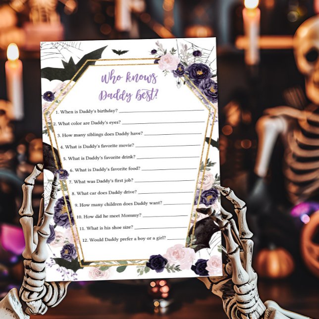 Floral Gothic Coffin Wer Daddy Best Game kennt (Floral Gothic Coffin Baby Shower Who knows Daddy Best Game)