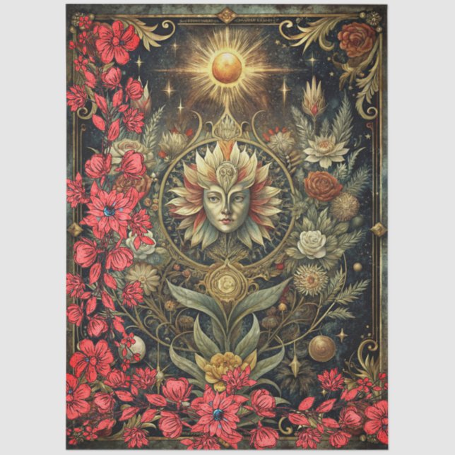 Floral Gothic Tarot Reader's Card Abstract Collage Seidenpapier (Vorderseite)