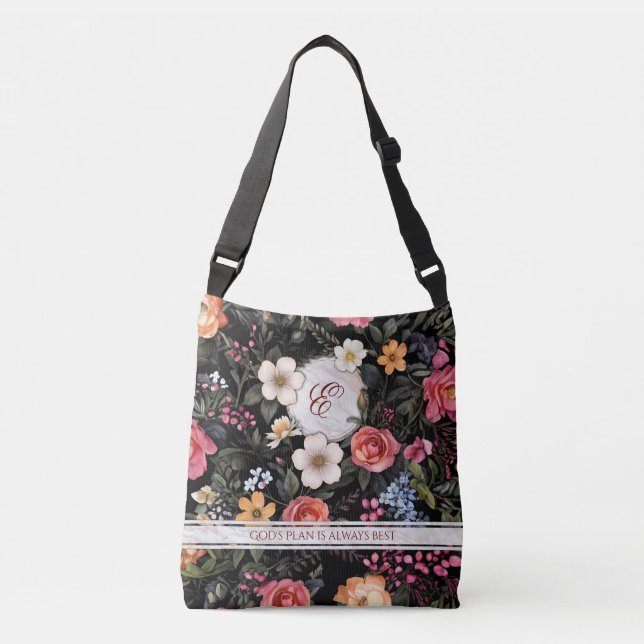 Floral Grace Personalisierte Carryall Crossbody Ta Tragetaschen Mit Langen Trägern (Vorderseite)