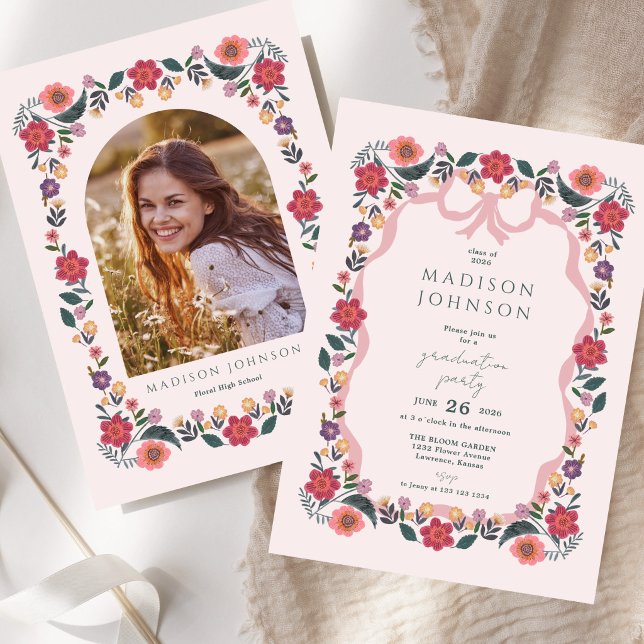 Floral Graduation Party Invitation Elegant Frame Einladung (Floral Graduation Party Invitation Elegant Frame)