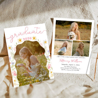 Floral Graduation Party Photo Invitation Einladung