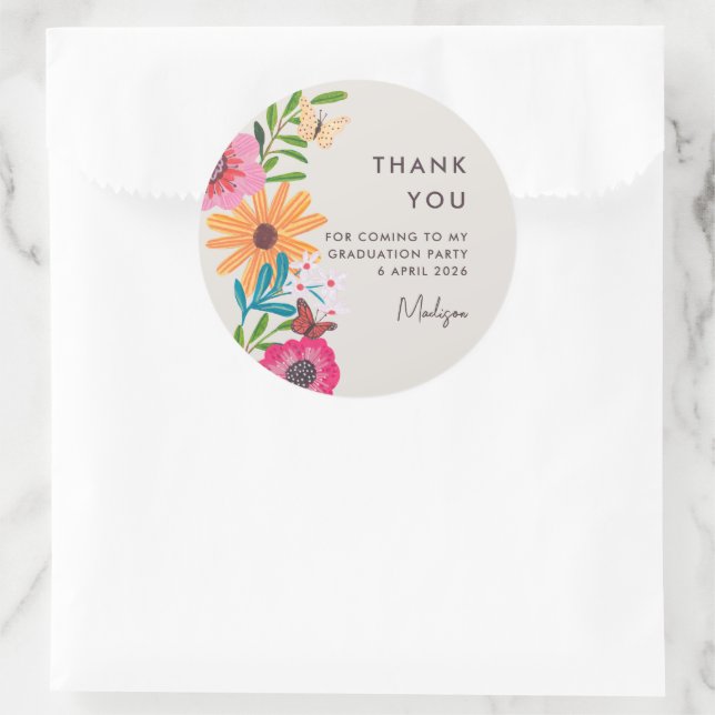 Floral Graduation Thank You Party Favor Sticker (Tasche)