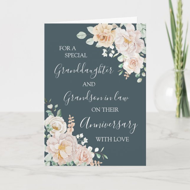 Floral Granddaughter and Husband Anniversary Card Dankeskarte (Vorderseite)