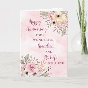 Floral Grandson und seine Ehefrau Hochzeitstag Karte