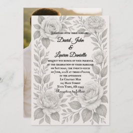 Floral Graphite Photo Wedding Invitation Einladung