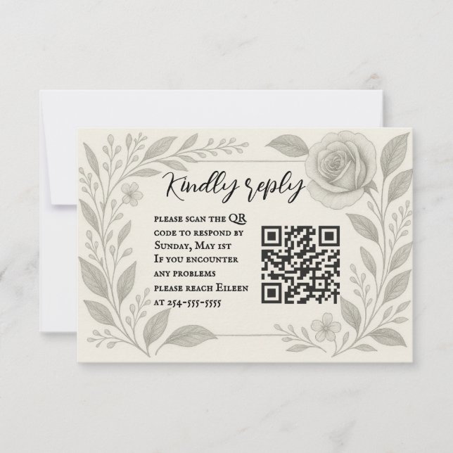 Floral Graphite QR Code Wedding RSVP Card (Vorderseite)