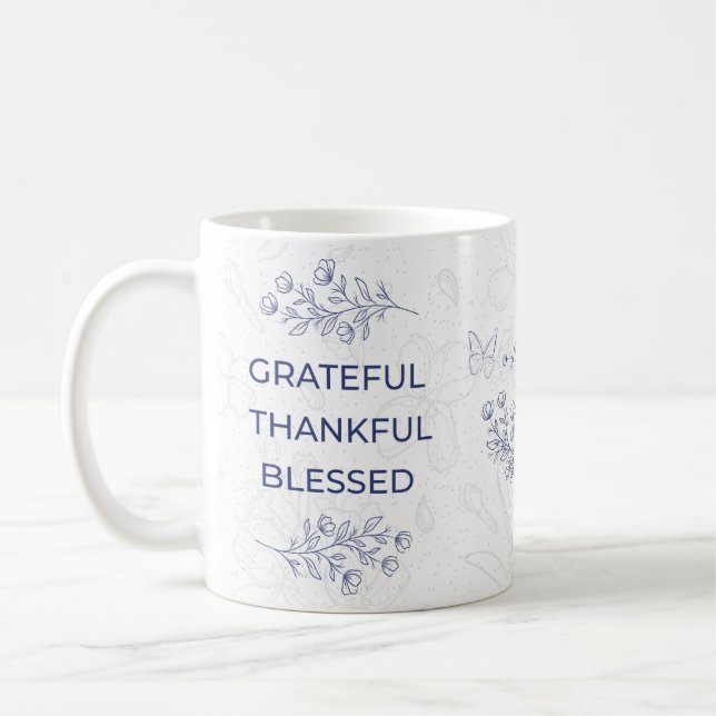 Floral Grateful Thankful Blessed Motif Kaffeetasse (Links)