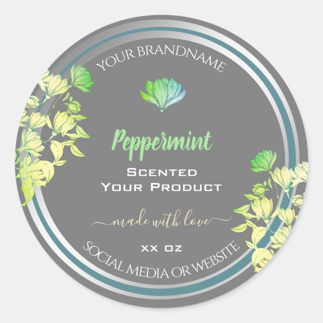 Floral-graue Produktverpackungen Etiketten Silbere Runder Aufkleber (Vorderseite)